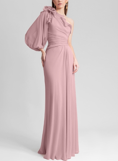 Sheath/Column Chiffon Mother Of The Bride Dresses With Cascading Ruffles