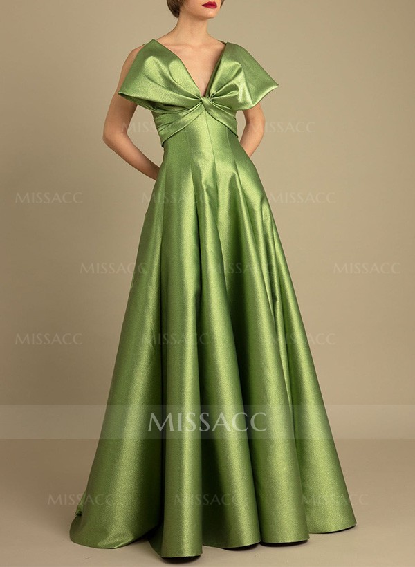 A-Line V-Neck Sleeveless Satin Mother Of The Bride Dresses With Bow(s)