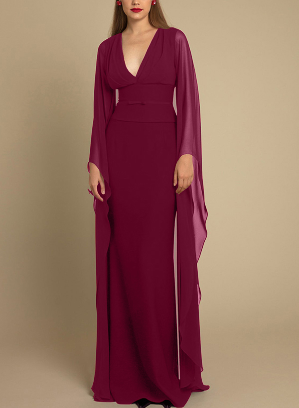 Sheath/Column V-Neck Long Sleeves Chiffon Mother Of The Bride Dresses