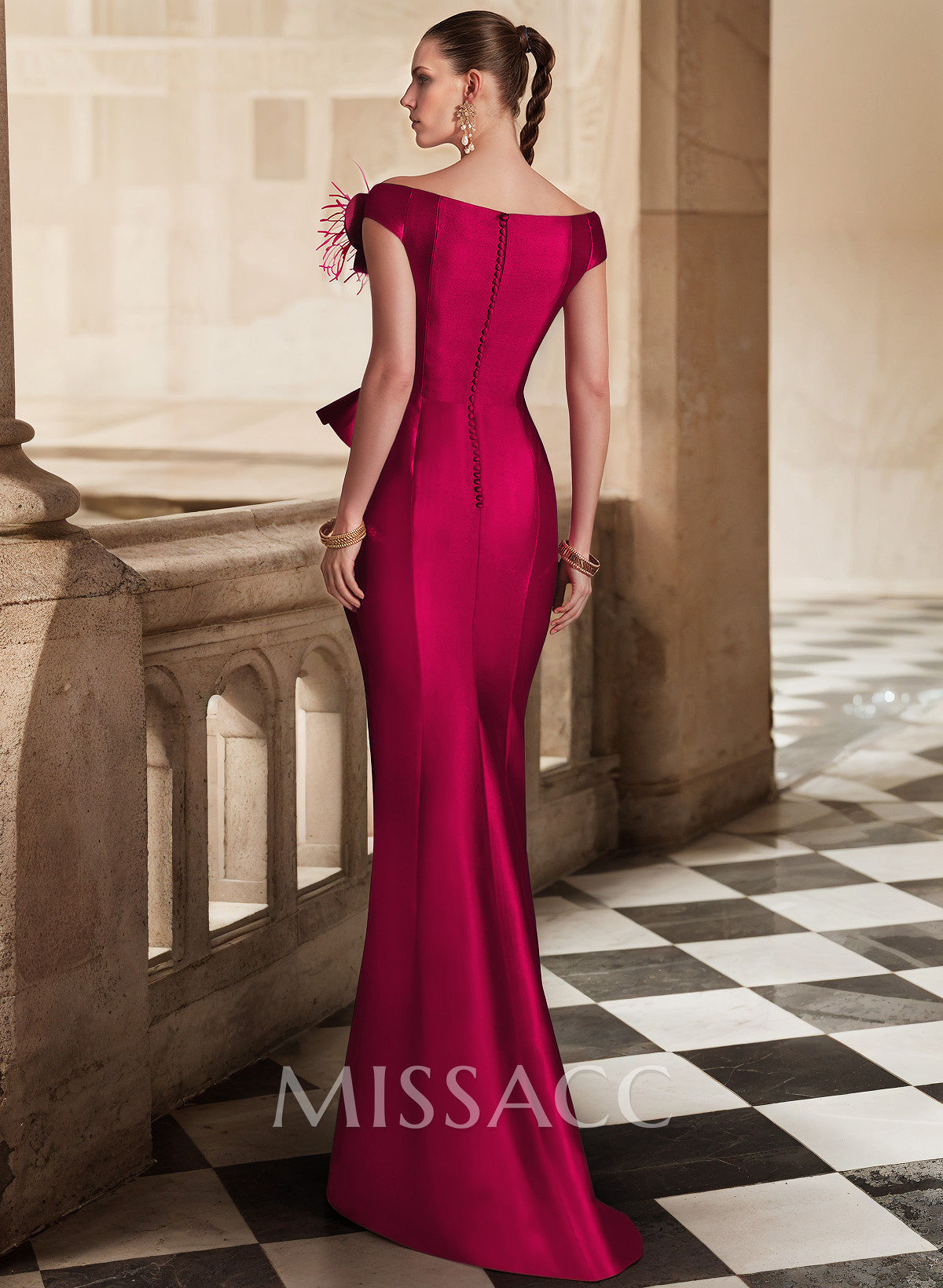 Feather Trimmed 3D Floral Off-The-Shoulder Mother Of The Bride Dresses With Ruffled Waist