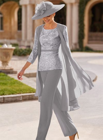 Jumpsuit/Pantsuit Scoop Neck Sequined Mother Of The Bride Dresses