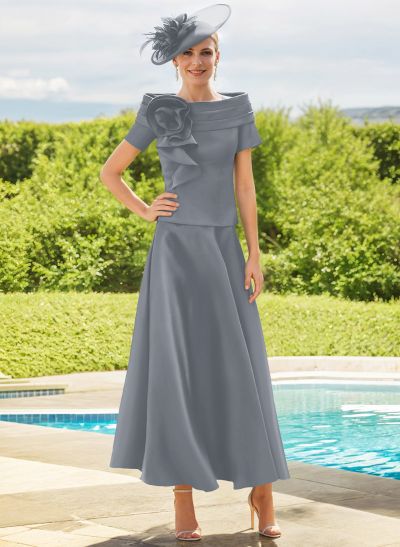 A-Line Short Sleeves Chiffon Mother Of The Bride Dresses With Flower(s)