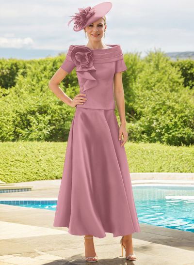 A-Line Short Sleeves Chiffon Mother Of The Bride Dresses With Flower(s)