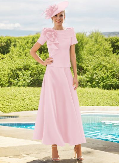 A-Line Short Sleeves Chiffon Mother Of The Bride Dresses With Flower(s)