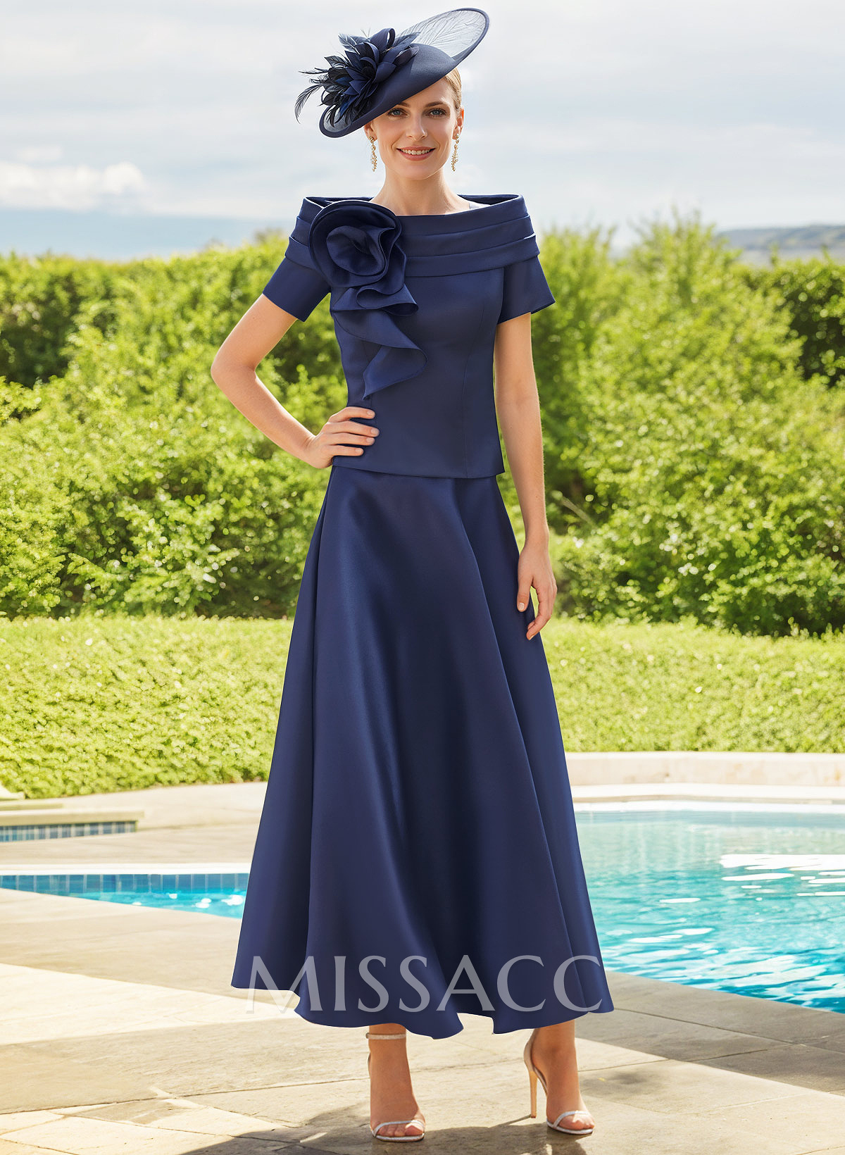 A-Line Short Sleeves Chiffon Mother Of The Bride Dresses With Flower(s) A-Line Short Sleeves Chiffon Mother Of The Bride Dresses With Flower(s)