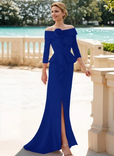 Flattering Ruffle Off-The-Shoulder Elastic Satin Mother Of The