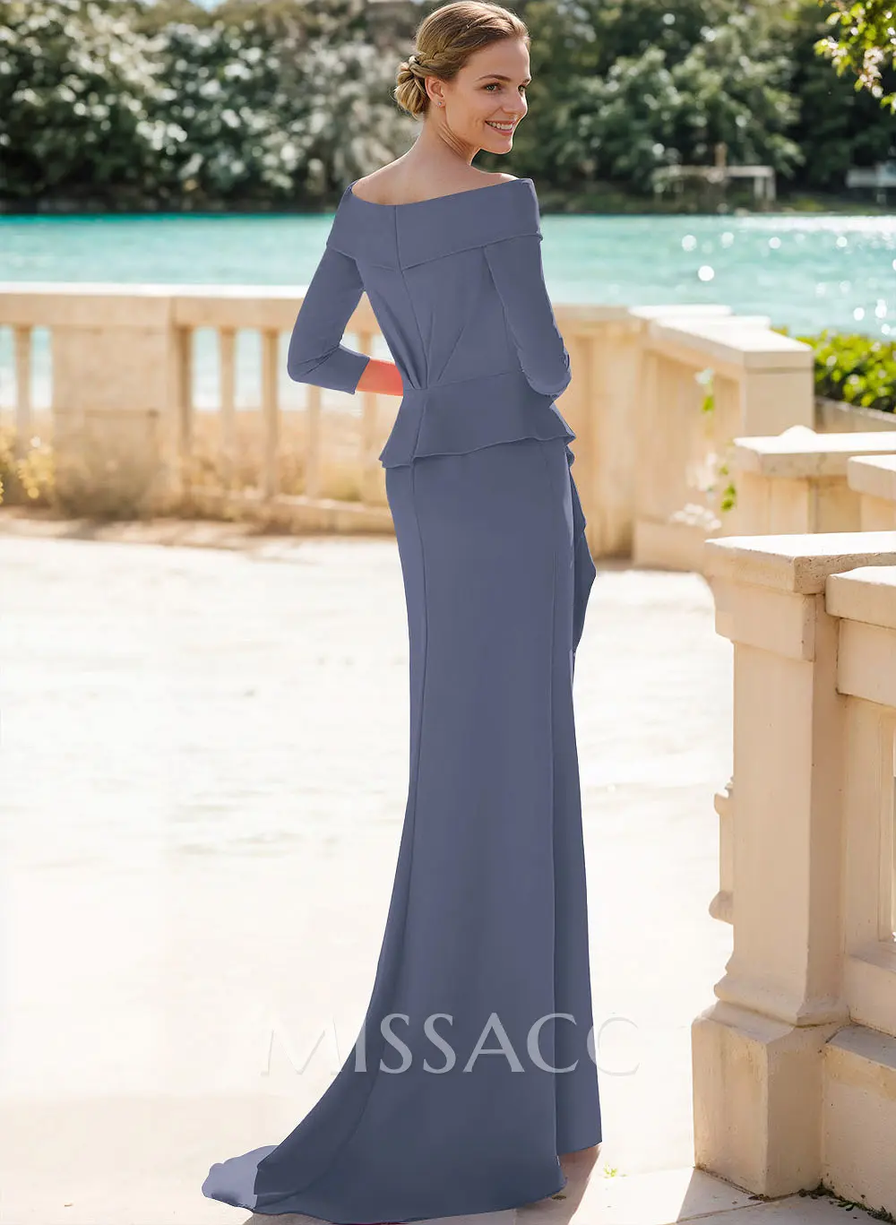 Flattering Ruffle Off-The-Shoulder Elastic Satin Mother Of The