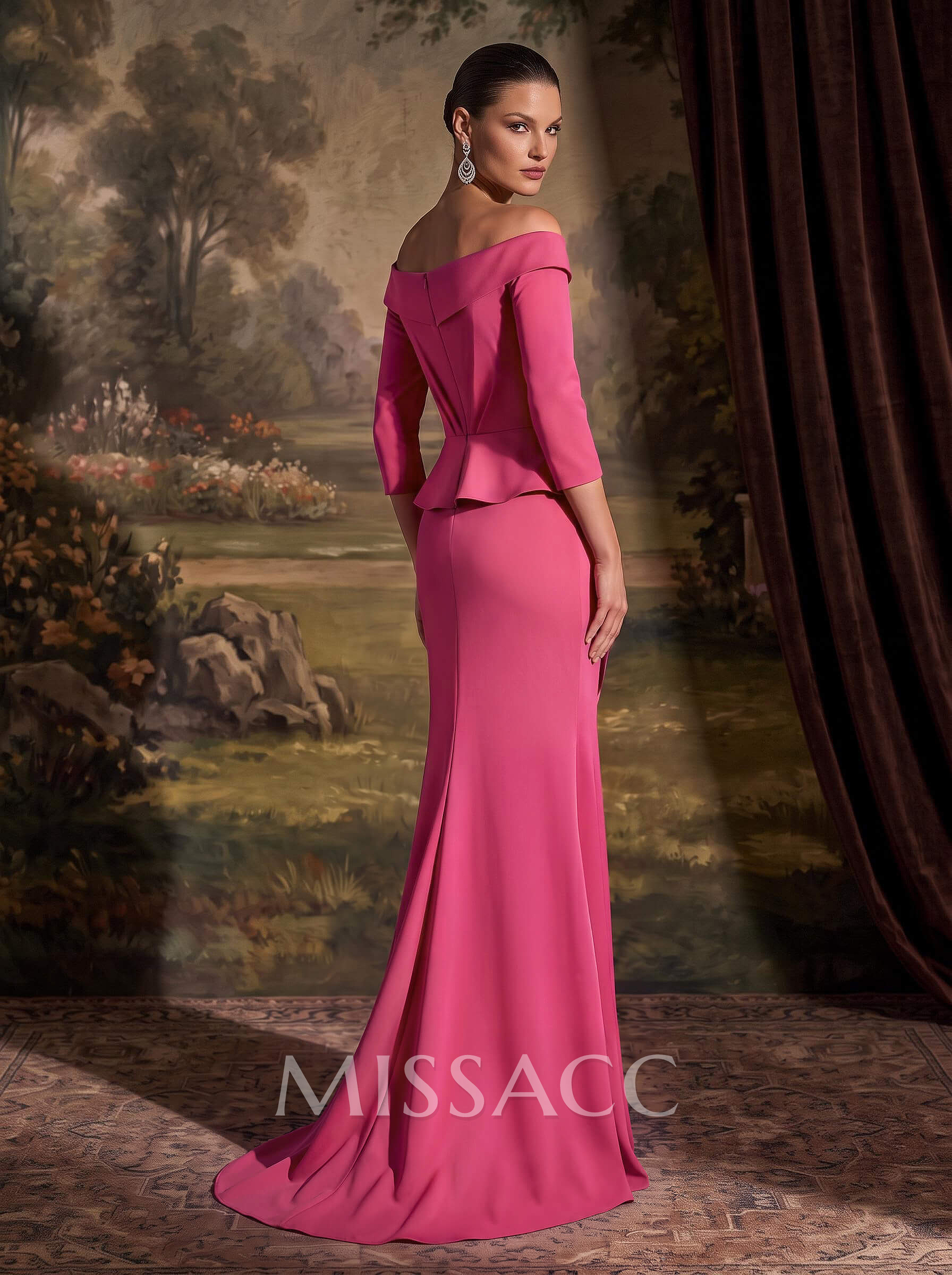 Flattering Ruffle Off-The-Shoulder Elastic Satin Mother Of The Bride Dresses With 3D Floral Flattering Ruffle Off-The-Shoulder Elastic Satin Mother Of The Bride Dresses With 3D Floral