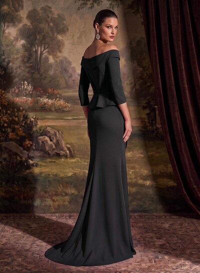 Flattering Ruffle Off-The-Shoulder Elastic Satin Mother Of The Bride Dresses With 3D Floral