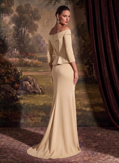 Flattering Ruffle Off-The-Shoulder Elastic Satin Mother Of The Bride Dresses With 3D Floral