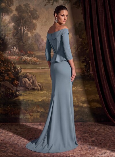 Flattering Ruffle Off-The-Shoulder Elastic Satin Mother Of The Bride Dresses With 3D Floral