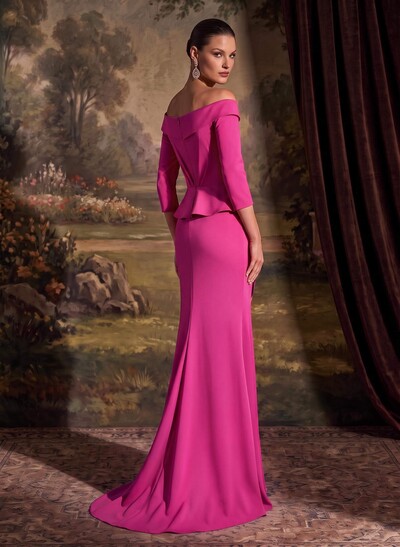Flattering Ruffle Off-The-Shoulder Elastic Satin Mother Of The Bride Dresses With 3D Floral