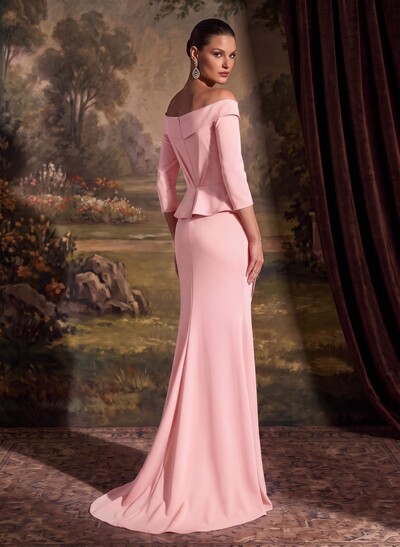 Flattering Ruffle Off-The-Shoulder Elastic Satin Mother Of The Bride Dresses With 3D Floral