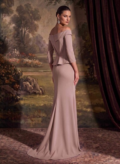 Flattering Ruffle Off-The-Shoulder Elastic Satin Mother Of The Bride Dresses With 3D Floral
