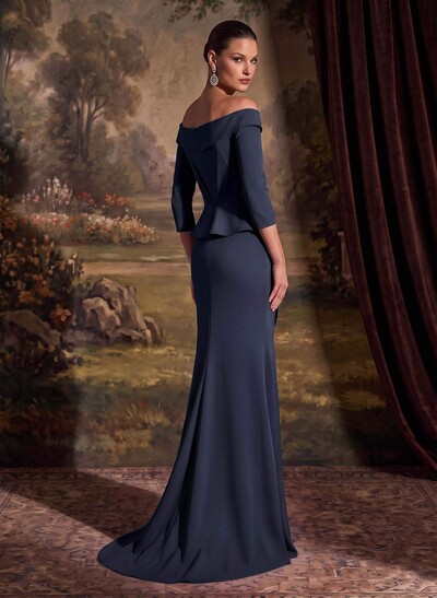 Flattering Ruffle Off-The-Shoulder Elastic Satin Mother Of The Bride Dresses With 3D Floral