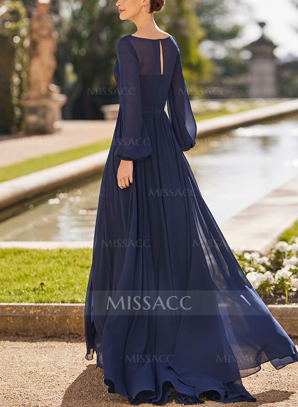 A-Line V-Neck Long Sleeves Floor-Length Chiffon Mother Of The Bride Dresses