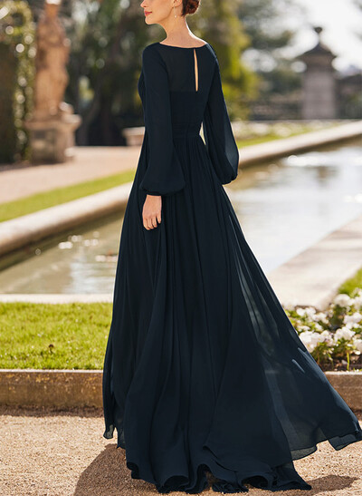 A-Line V-Neck Long Sleeves Sweep Train Chiffon Mother Of The Bride Dresses