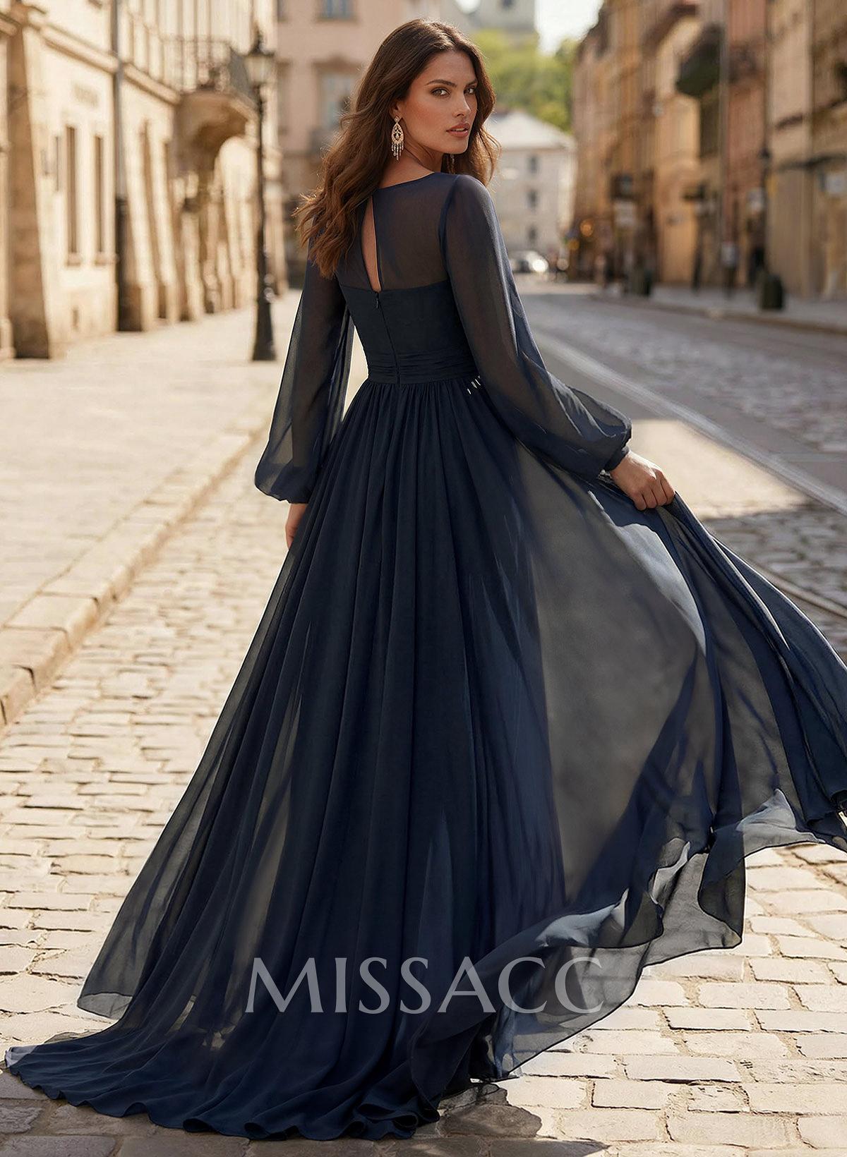 A-Line V-Neck Long Sleeves Sweep Train Chiffon Mother Of The Bride Dresses A-Line V-Neck Long Sleeves Sweep Train Chiffon Mother Of The Bride Dresses