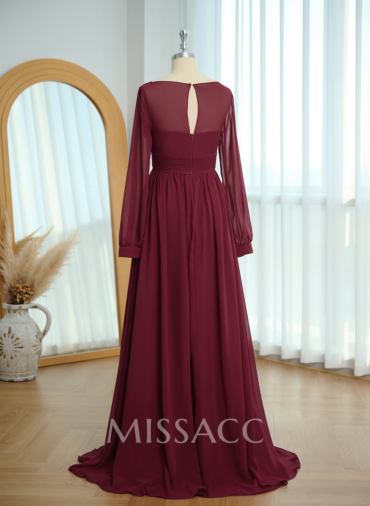 A-Line V-Neck Long Sleeves Sweep Train Chiffon Mother Of The Bride Dresses A-Line V-Neck Long Sleeves Sweep Train Chiffon Mother Of The Bride Dresses