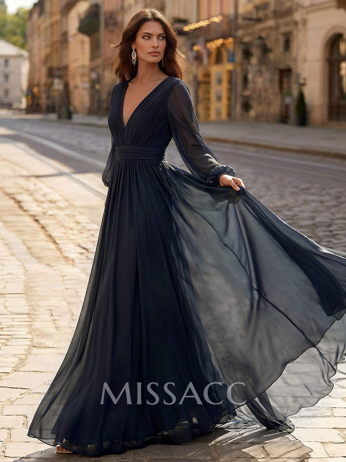A-Line V-Neck Long Sleeves Sweep Train Chiffon Mother Of The Bride Dresses A-Line V-Neck Long Sleeves Sweep Train Chiffon Mother Of The Bride Dresses