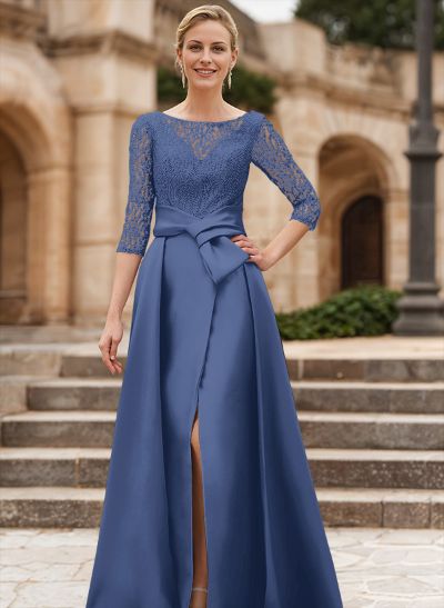 Lace A-Line Scoop Neck Satin Mother Of The Bride Dresses