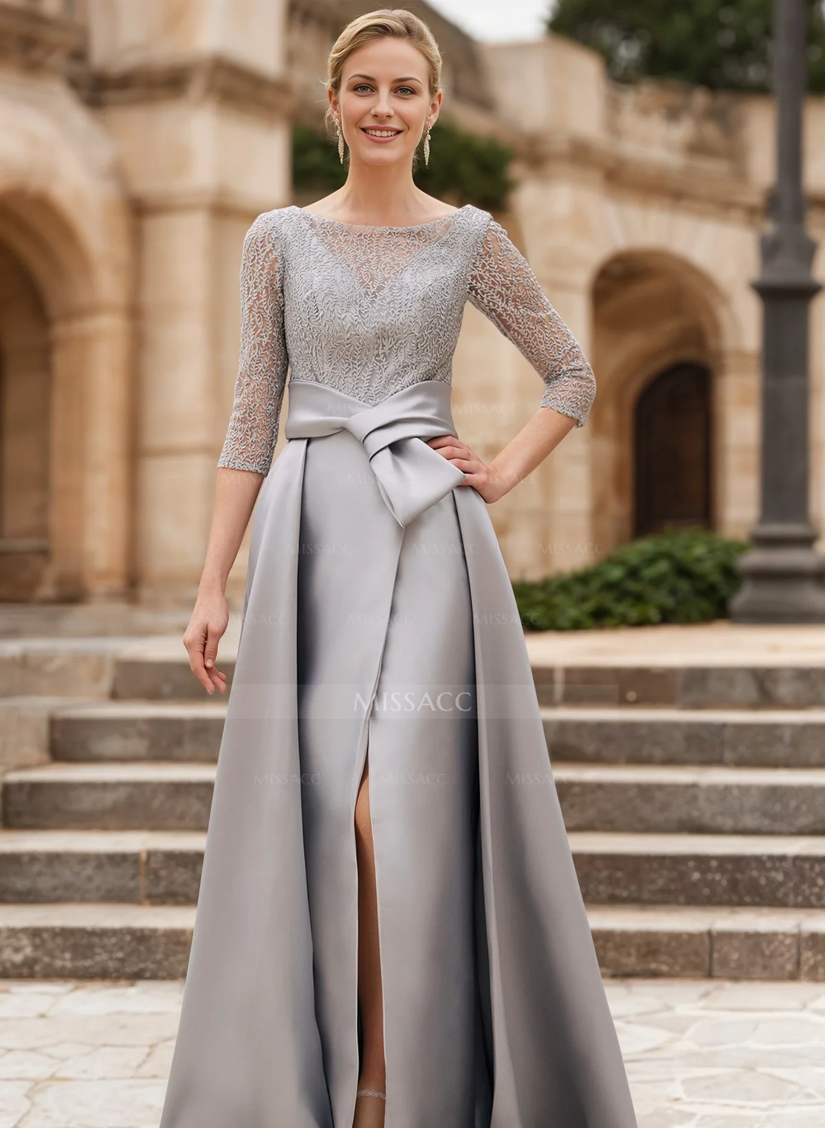 chinese dress ladies Macloth Off The Shoulder Half Sleeves Lace Mother of The Brides Dress Silver Formal Gown US22W / Custom Color main image 1