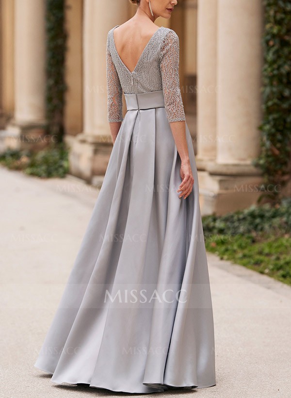 Lace A-Line Scoop Neck Satin Mother Of The Bride Dresses