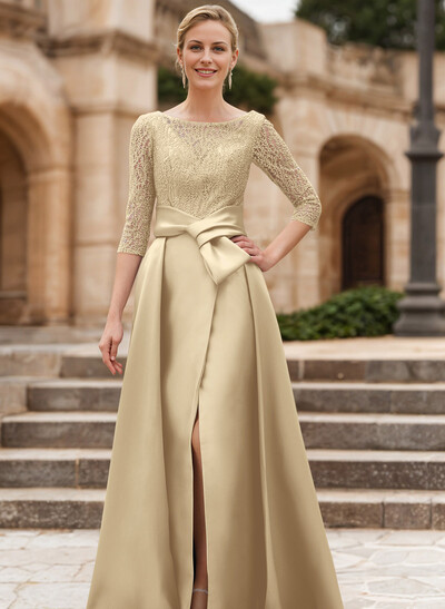 Lace A-Line Scoop Neck Satin Mother Of The Bride Dresses