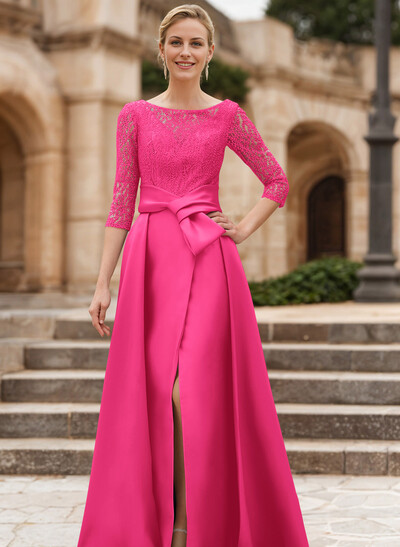 Lace A-Line Scoop Neck Satin Mother Of The Bride Dresses