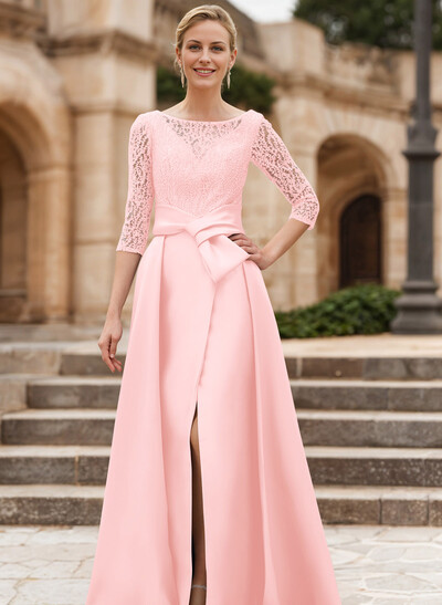 Lace A-Line Scoop Neck Satin Mother Of The Bride Dresses