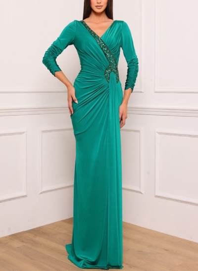 Sheath/Column V-Neck Chiffon Mother Of The Bride Dresses With Sequins