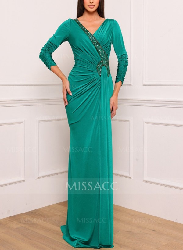 Sheath/Column V-Neck Chiffon Mother Of The Bride Dresses With Sequins
