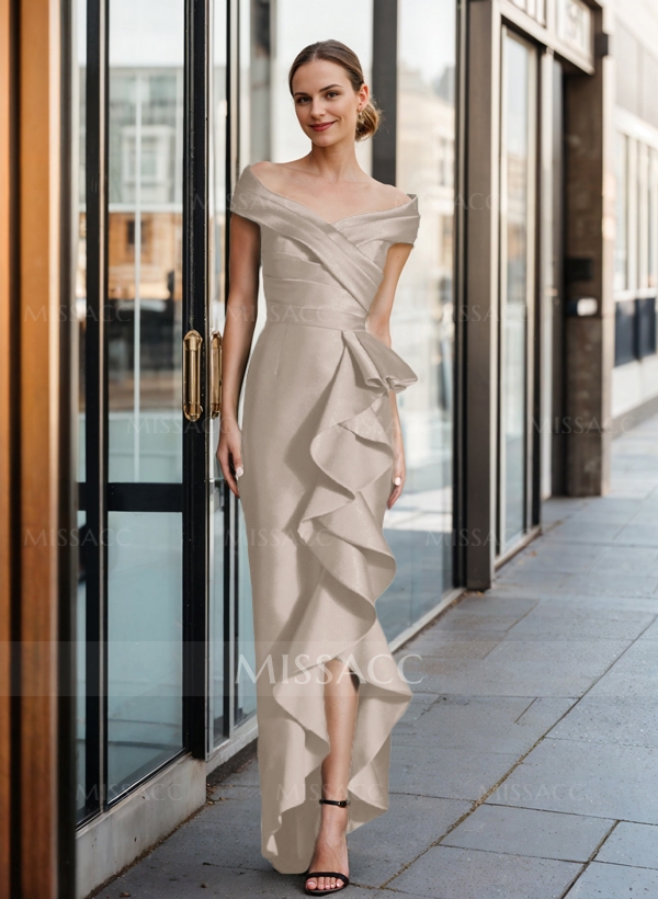 HOT Bride Wear Mother Of The Bride Beige Dress Cap Shoulder