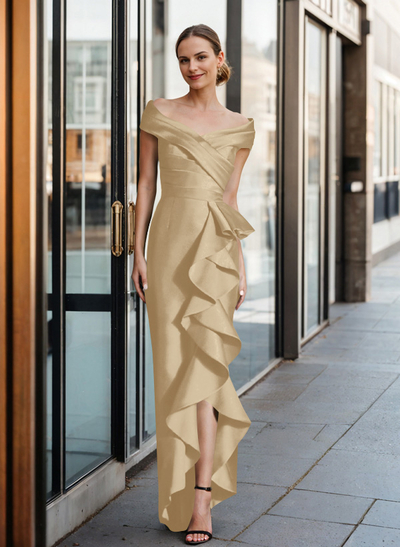 Cap Shoulder Sheath/Column Cascading Ruffles Mother Of The Bride Dresses