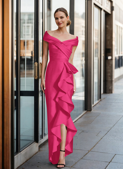 Cap Shoulder Sheath/Column Cascading Ruffles Mother Of The Bride Dresses