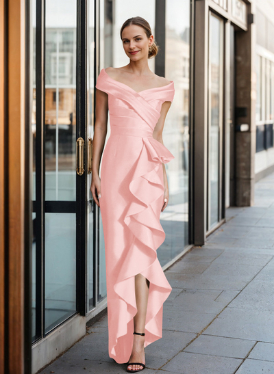 Cap Shoulder Sheath/Column Cascading Ruffles Mother Of The Bride Dresses