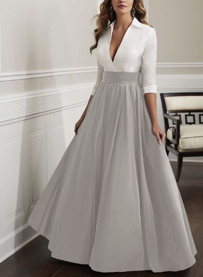 Plunge Sleeves Satin A-Line Mother Of The Bride Dresses