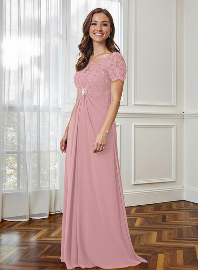 Lace Beading Empire Chiffon Short Sleeves Mother Of The Bride Dresses