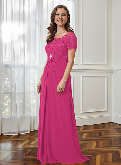 Lace Beading Empire Chiffon Short Sleeves Mother Of The Bride Dresses