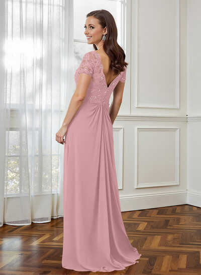 Lace Beading Empire Chiffon Short Sleeves Mother Of The Bride Dresses