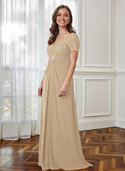 Lace Beading Empire Chiffon Short Sleeves Mother Of The Bride Dresses