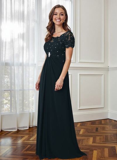 Lace Beading Empire Chiffon Short Sleeves Mother Of The Bride Dresses