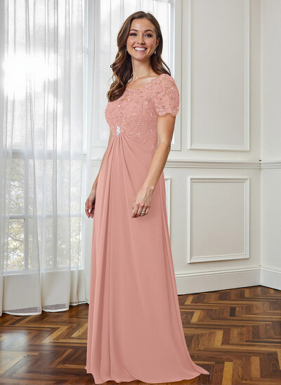 Lace Beading Empire Chiffon Short Sleeves Mother Of The Bride Dresses