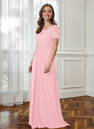 Lace Beading Empire Chiffon Short Sleeves Mother Of The Bride Dresses