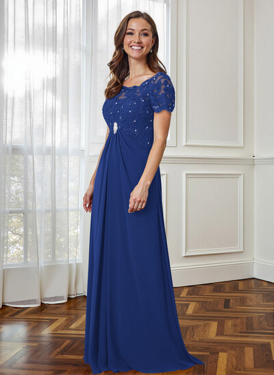 Lace Beading Empire Chiffon Short Sleeves Mother Of The Bride Dresses