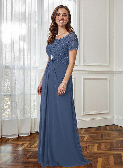 Lace Beading Empire Chiffon Short Sleeves Mother Of The Bride Dresses
