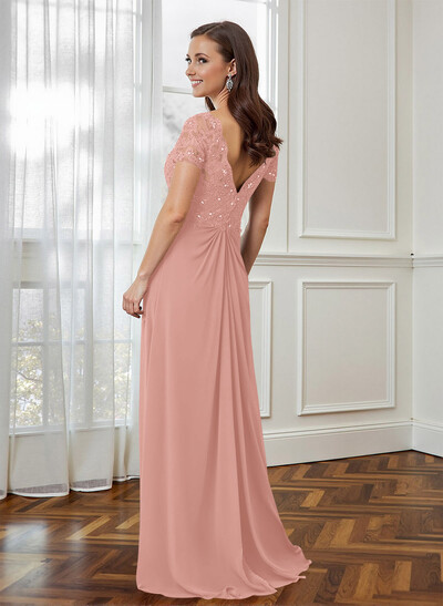 Lace Beading Empire Chiffon Short Sleeves Mother Of The Bride Dresses