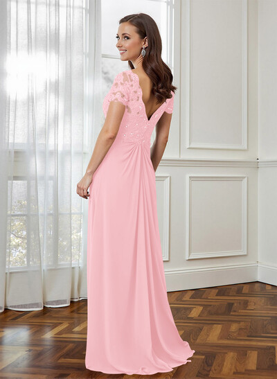 Lace Beading Empire Chiffon Short Sleeves Mother Of The Bride Dresses