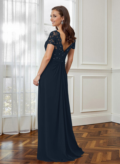 Lace Beading Empire Chiffon Short Sleeves Mother Of The Bride Dresses