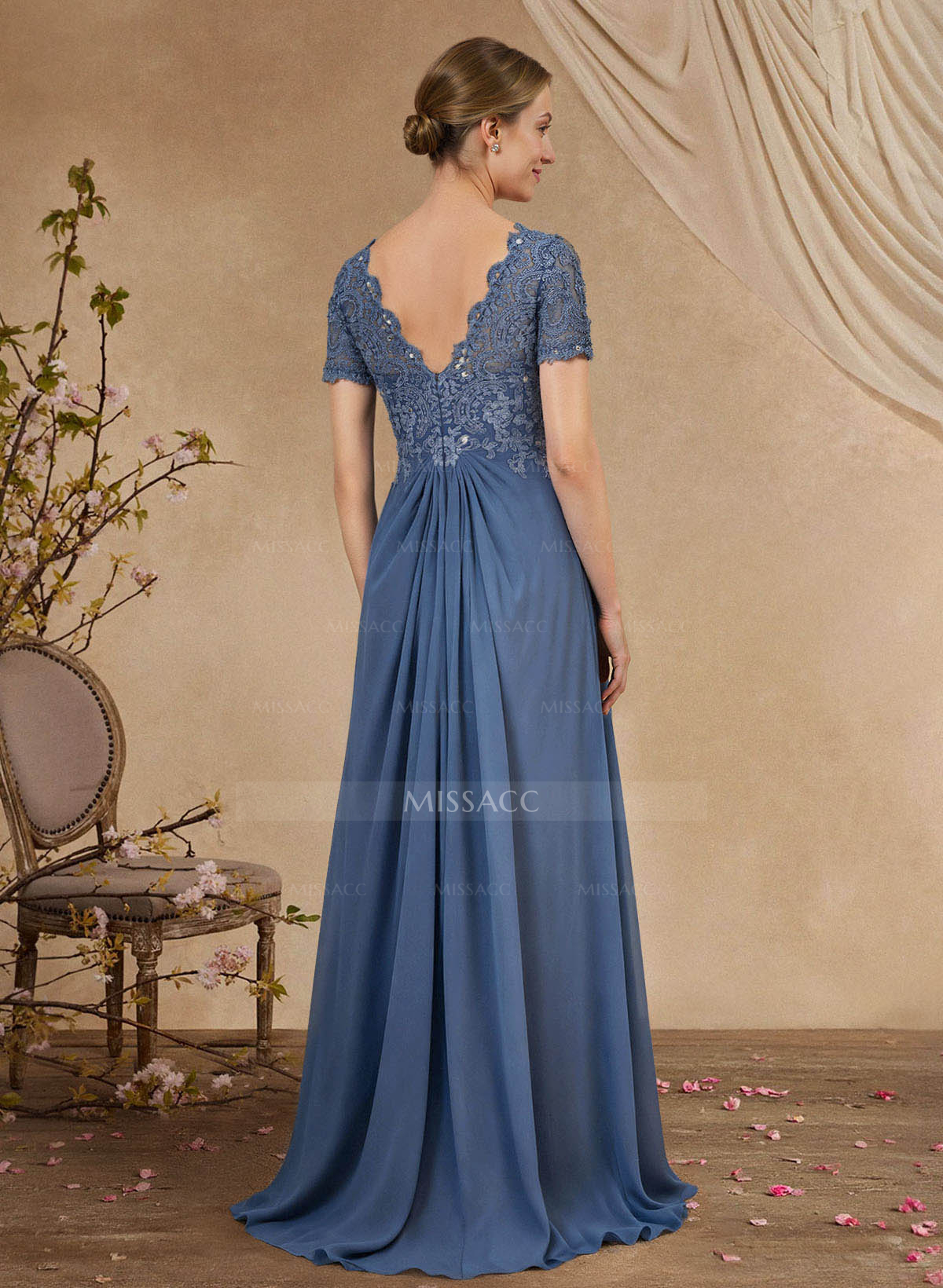 Lace Beading Empire Chiffon Short Sleeves Mother Of The Bride Dresses